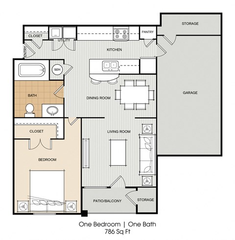 a floor plan of a studio apartment with a bedroom and a living room